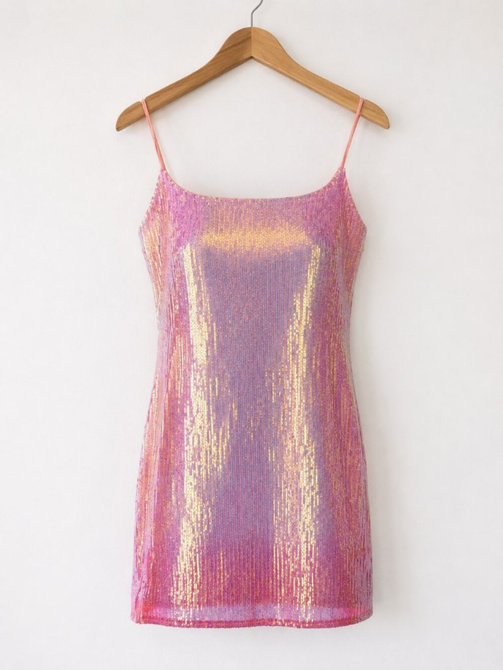 Storia Pink Ombre Iridescent Sequin Open Back Tie Mini Party Dress S NWT